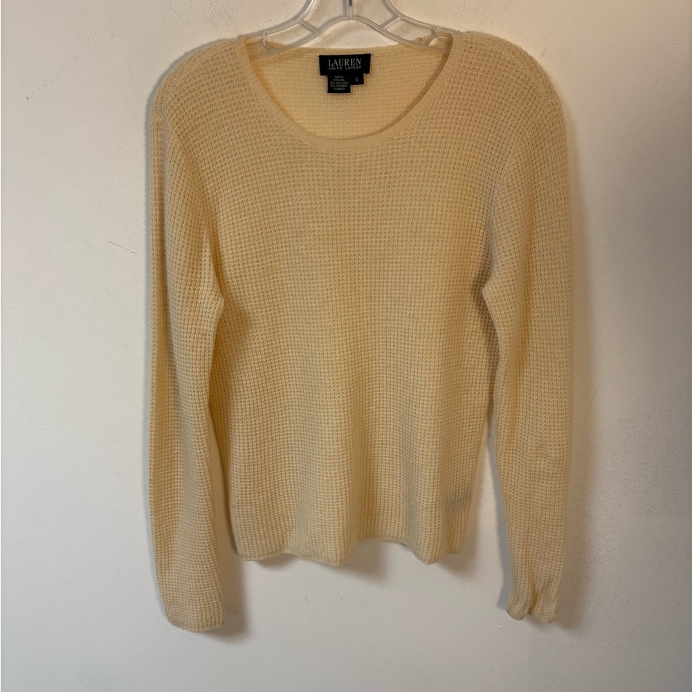 Lauren Ralph Lauren Cream Lightweight Waffle-Knit Sweater Wool Cashmere Sml